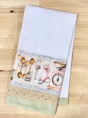 NWOT Brazilian Tea Towel - White and Sage - Kitchen Cotton Handmade